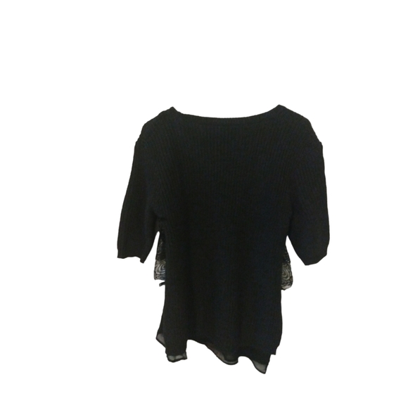 Zara Black Layered w Lace Overlay - Sheer Lining 3/4 Sleeve Crop Waist Sweater M - Picture 8 of 9